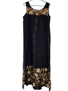 Royal Hawaiian Black Gold Maxi Dress Sleeveless Size Large